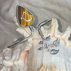 Tigers Eye Natural Gemstone leaves teardrop cuff